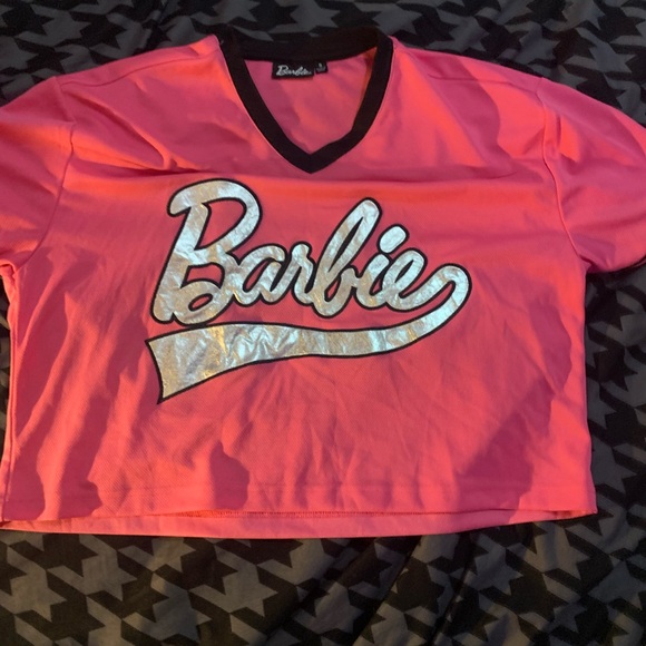 Barbie V-Neck Pink and Silver crop top - Picture 1 of 2